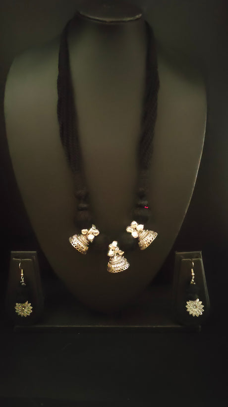 Black Braided Fabric Threads Necklace Set
