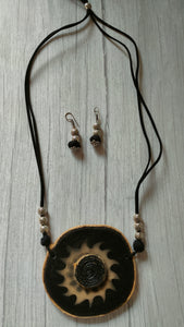 Monochrome wooden Hand Painted Necklace Set