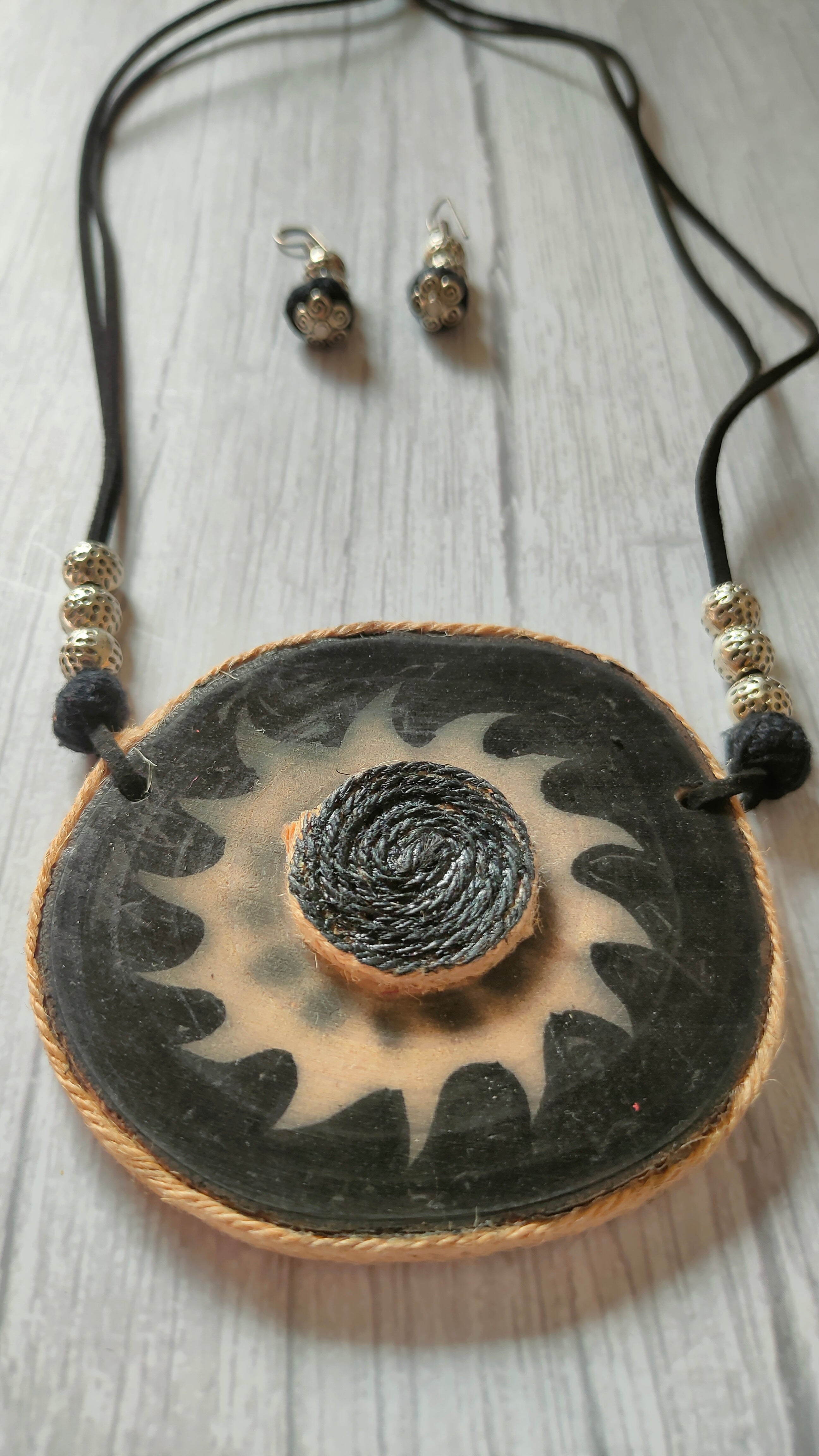 Monochrome wooden Hand Painted Necklace Set