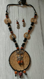 Load image into Gallery viewer, Jute, Fabric Beads and Rudraksha Durga Motif Necklace Set
