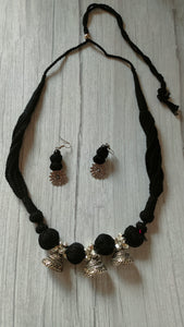 Black Braided Fabric Threads Necklace Set
