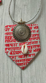 Load image into Gallery viewer, Mantra Printed Fabric Necklace Set with Shells
