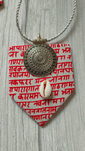 Mantra Printed Fabric Necklace Set with Shells