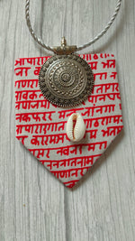 Load image into Gallery viewer, Mantra Printed Fabric Necklace Set with Shells
