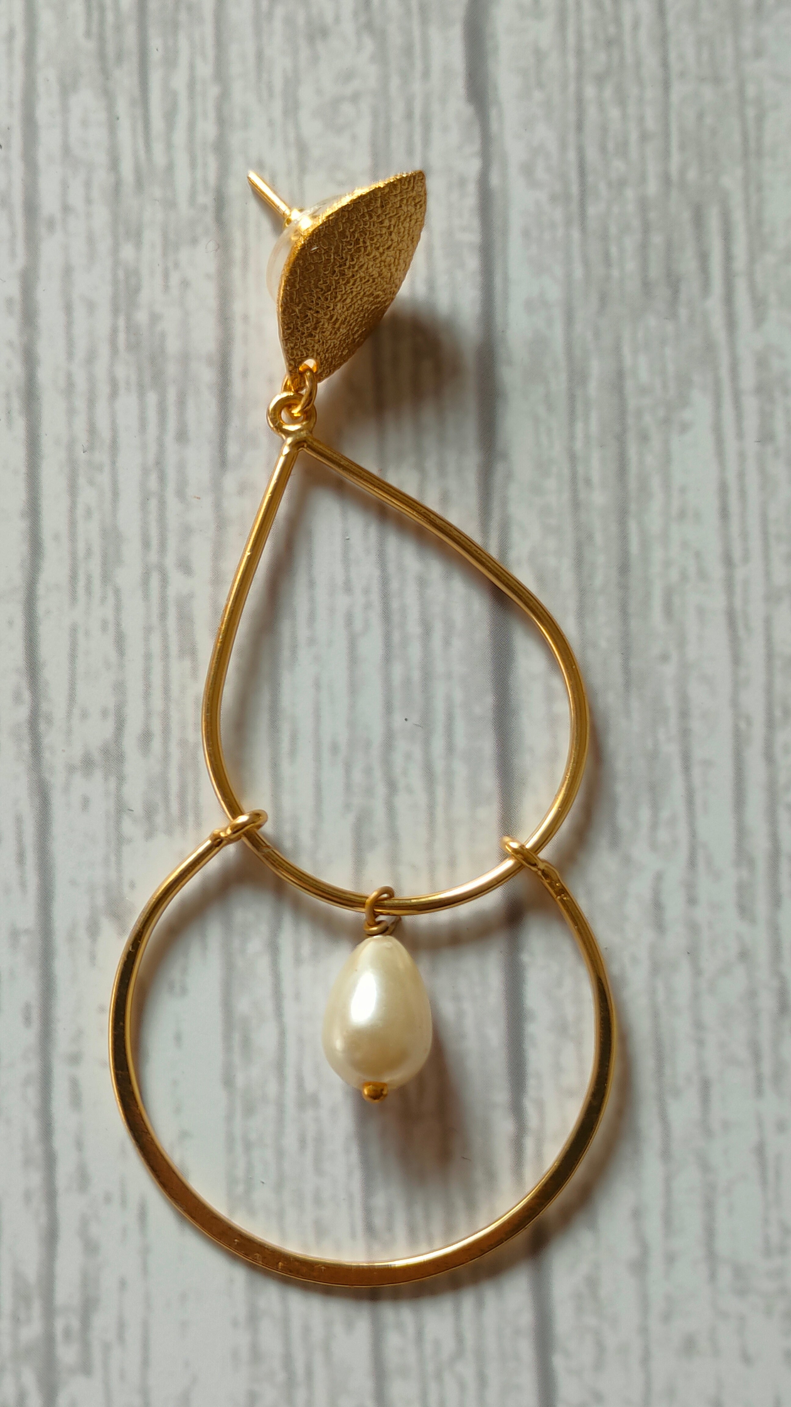Elegant Minimalist 2 Layer Brass Dangler Earrings with Pearl Beads