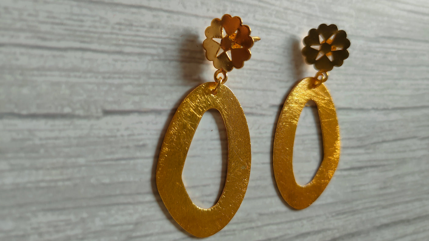 Long Abstract Shape Brass Dangler Earrings
