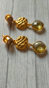 3 Layer Stone Embedded Brass Dangler Earrings