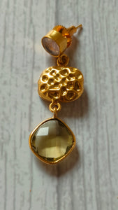 3 Layer Stone Embedded Brass Dangler Earrings