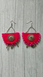 Load image into Gallery viewer, Handcrafted Semi-Circle Fabric Earrings with Chain Strings
