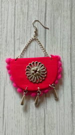 Load image into Gallery viewer, Handcrafted Semi-Circle Fabric Earrings with Chain Strings
