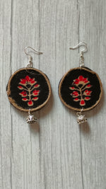 Load image into Gallery viewer, Hand Painted Fabric and Jute Earrings with Ghungroo Attachments
