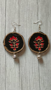 Hand Painted Fabric and Jute Earrings with Ghungroo Attachments