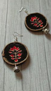 Hand Painted Fabric and Jute Earrings with Ghungroo Attachments