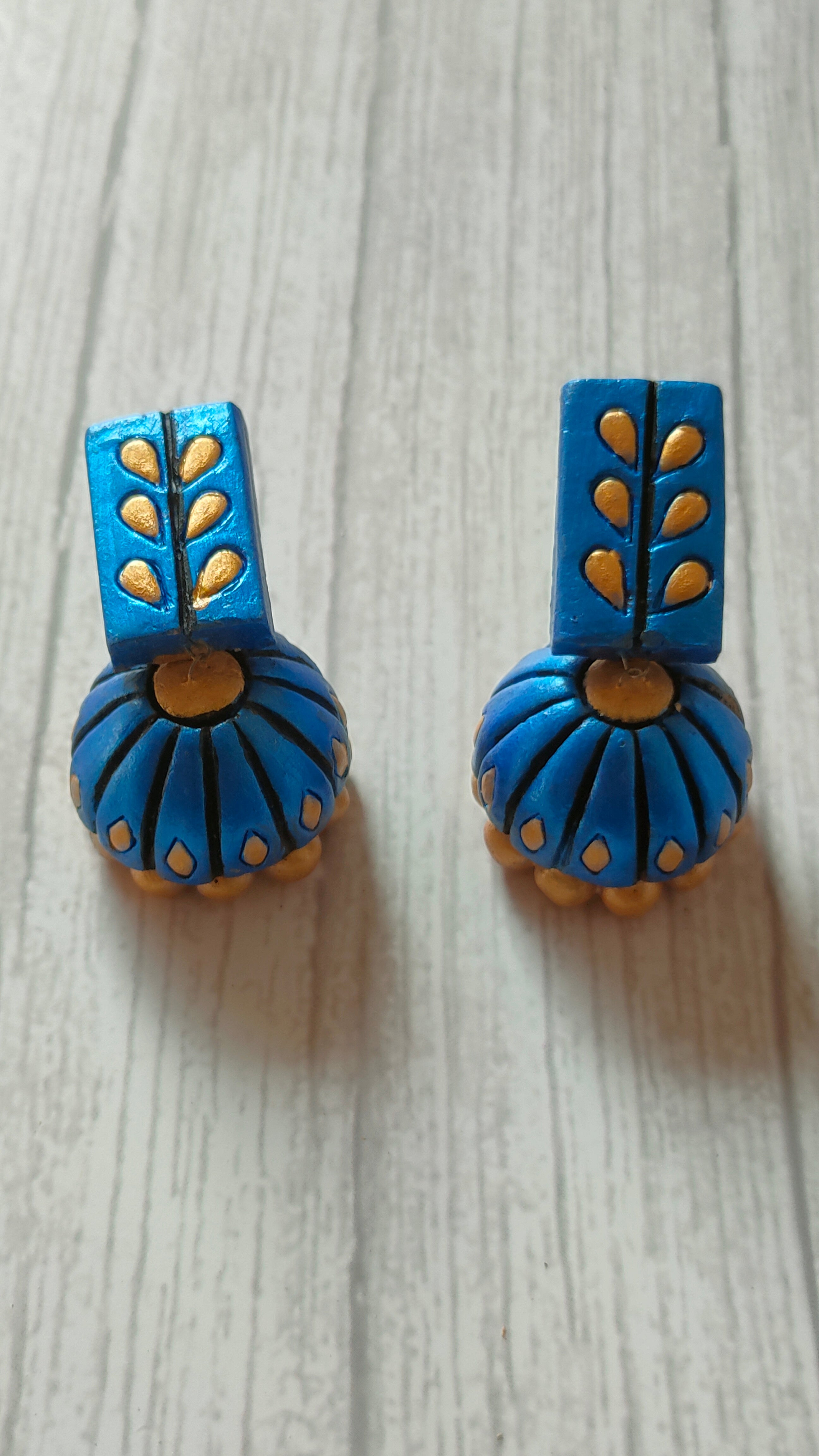 Blue Dangler Jhumka Earthy Terracotta Clay Earrings