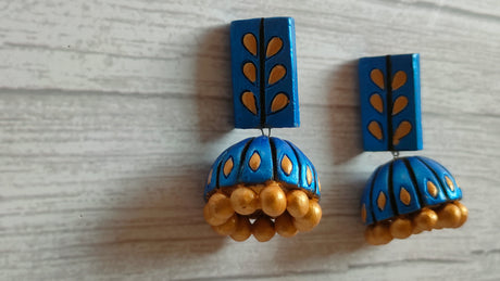 Blue Dangler Jhumka Earthy Terracotta Clay Earrings