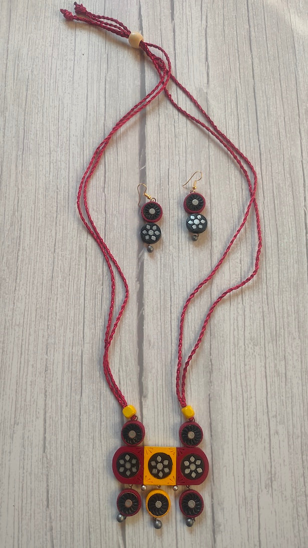 Modern Handcrafted Terracotta Clay Necklace Set