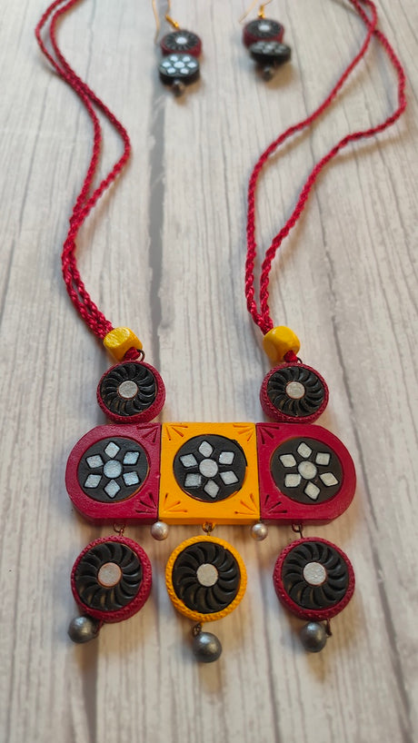 Modern Handcrafted Terracotta Clay Necklace Set