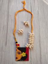 Handpainted Woman Face Shell Work Necklace Set