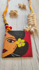 Handpainted Woman Face Shell Work Necklace Set