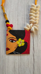 Handpainted Woman Face Shell Work Necklace Set