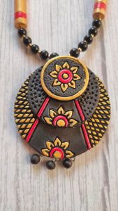 Elegant Handcrafted Black & Golden Terracotta Clay Necklace Set