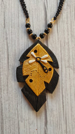 Load image into Gallery viewer, Elegant Leaf Shape Black &amp; Golden Handcrafted Terracotta Clay Necklace Set
