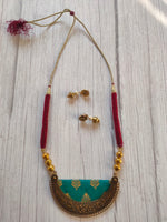 Load image into Gallery viewer, Fabric Necklace Set with Intricate Work Metal Pendant
