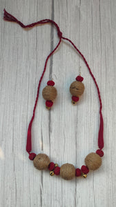 Fabric, Jute and Ghungroos Embellished Handcrafted Necklace Set