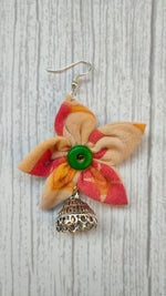 Load image into Gallery viewer, Vibrant Multi-Color Handcrafted Fabric Earrings with Jhumka Endings
