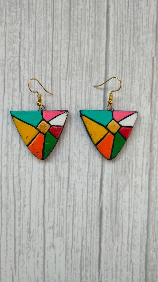 Vibrant Multi-Color Handpainted Terracotta Clay Dangler Earrings