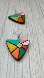 Load image into Gallery viewer, Vibrant Multi-Color Handpainted Terracotta Clay Dangler Earrings
