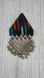 Load image into Gallery viewer, Black Ikat Fabric Earrings with Metal Detailing
