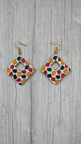 Handpainted White & Multi-Color Terracotta Clay Dangler Earrings