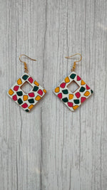 Load image into Gallery viewer, Handpainted White &amp; Multi-Color Terracotta Clay Dangler Earrings
