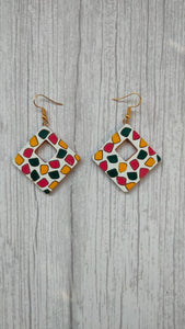 Handpainted White & Multi-Color Terracotta Clay Dangler Earrings