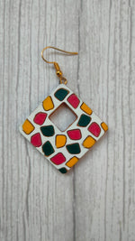 Load image into Gallery viewer, Handpainted White &amp; Multi-Color Terracotta Clay Dangler Earrings
