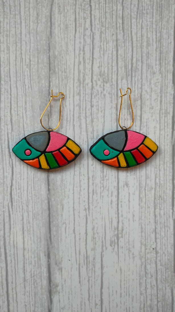 Fish Handpainted Terracotta Clay Dangler Earrings