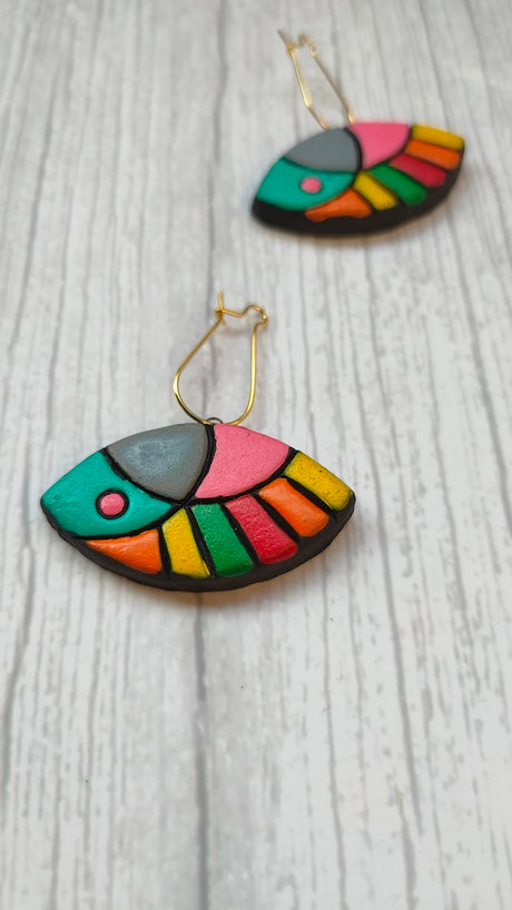 Fish Handpainted Terracotta Clay Dangler Earrings