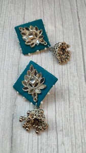 Fabric Earrings with Mirror Work and Metal Jhumkas