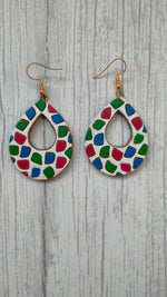 Load image into Gallery viewer, Handpainted Teardrop White &amp; Multi-Color Terracotta Clay Dangler Earrings
