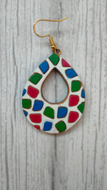 Load image into Gallery viewer, Handpainted Teardrop White &amp; Multi-Color Terracotta Clay Dangler Earrings
