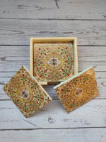 Load image into Gallery viewer, Wooden Coasters and Case with Ethnic Enamel Painted Flower Motifs (Set of 6)
