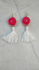 Load image into Gallery viewer, Baby Pink and White Handcrafted Crochet Dangler Earrings
