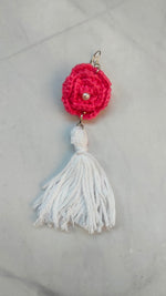 Load image into Gallery viewer, Baby Pink and White Handcrafted Crochet Dangler Earrings
