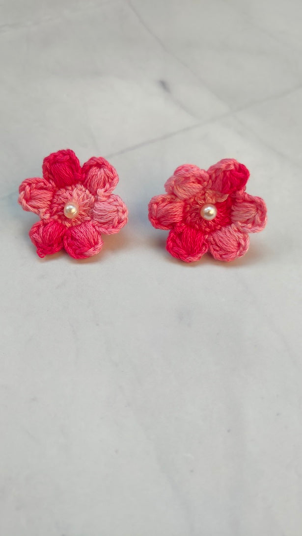Shades of Pink Flower Handcrafted Crochet Earrings