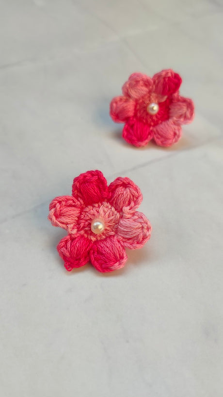 Shades of Pink Flower Handcrafted Crochet Earrings