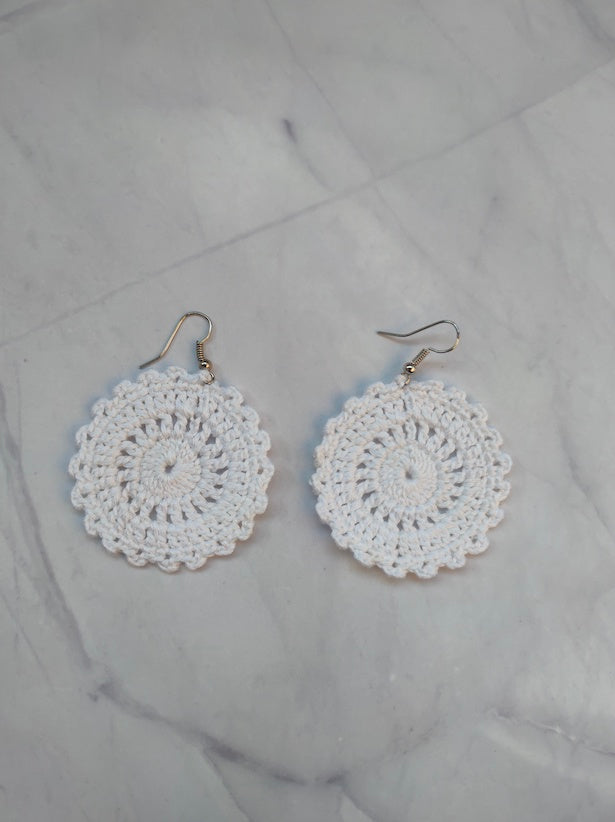 White Flower Handcrafted Crochet Earrings