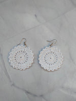 Load image into Gallery viewer, White Flower Handcrafted Crochet Earrings
