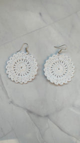 White Flower Handcrafted Crochet Earrings