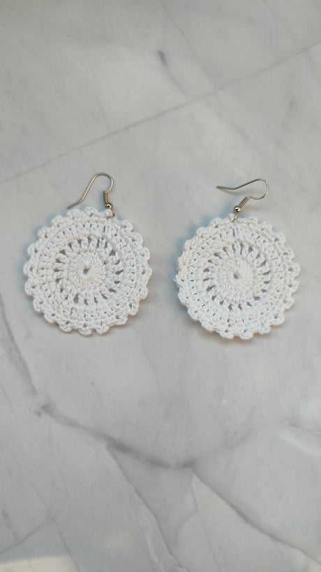White Flower Handcrafted Crochet Earrings